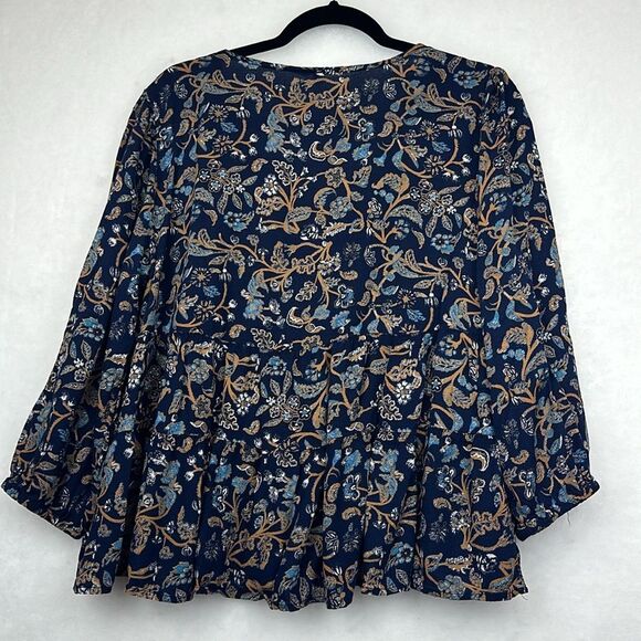 Lucky Brand Tops Relaxed V Neck Blouse Women’s Large Puff Sleeve Ruffled Boho - Picture 4 of 6